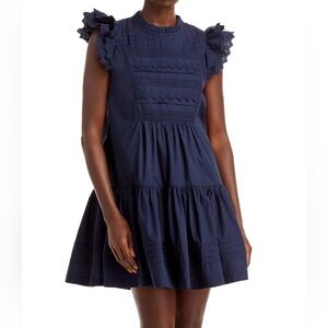 NWT Sundry Lace Trim Mini Dress Size 0 Navy Blue 100% Cotton